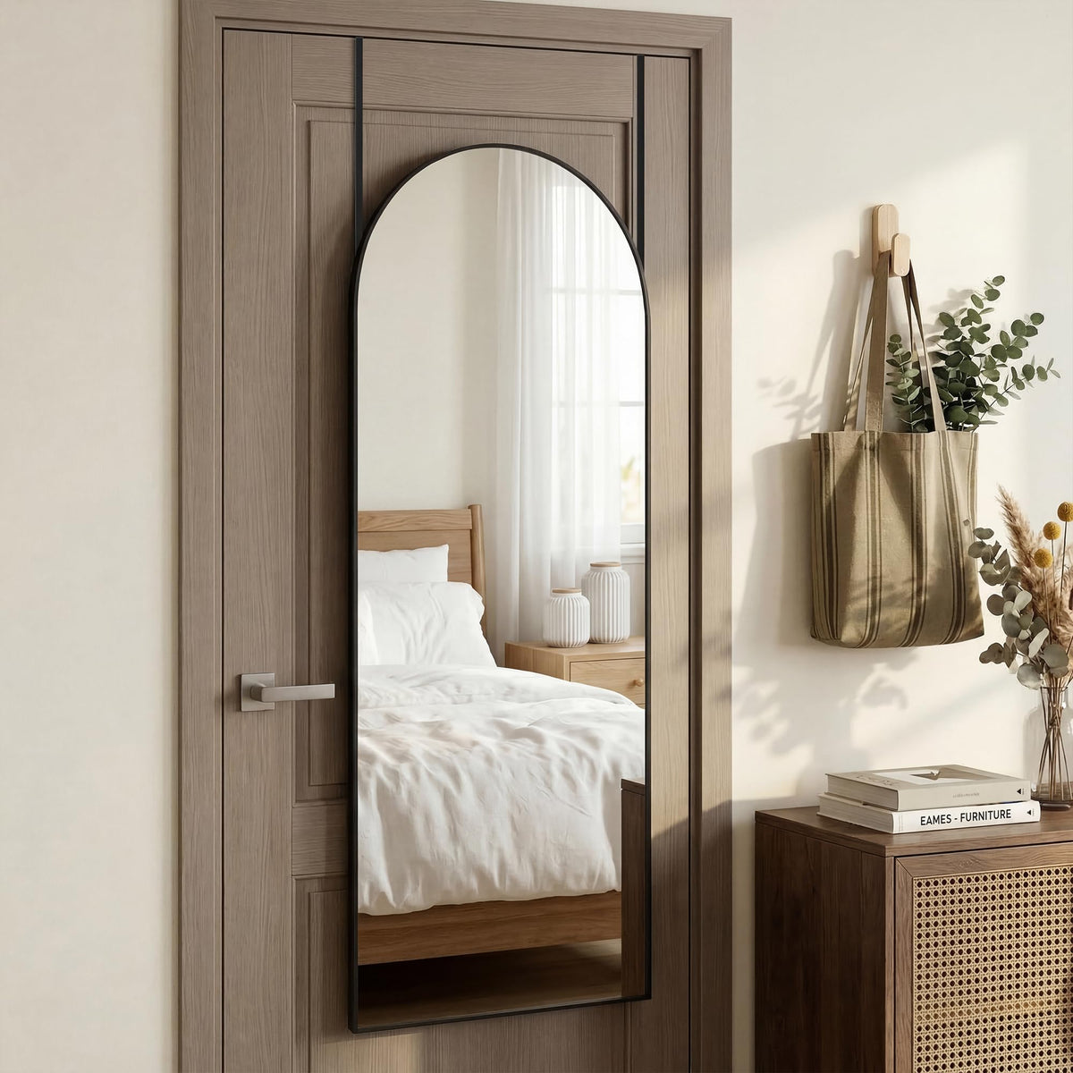 Furnbar full-length mirror with built-in stand for flexible placement.