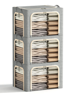 Furnhome 3 openings clothes storage bin with metal frame for easy access and organized wardrobe