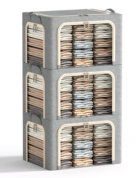 Furnhome 3-openings large storage bin with metal frame and lid for easy clothing organization
