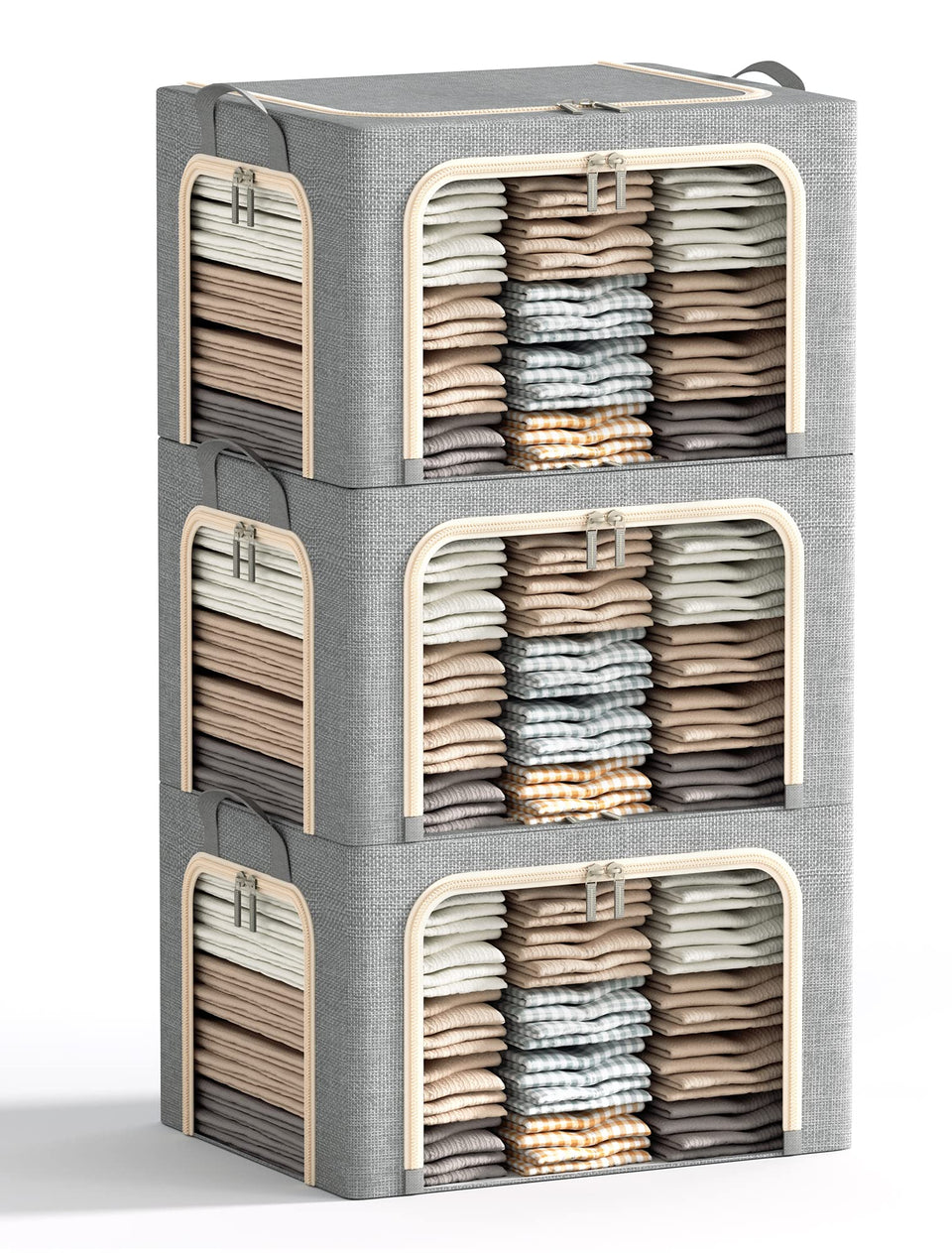 Furnhome 3-openings large storage bin with metal frame and lid for easy clothing organization