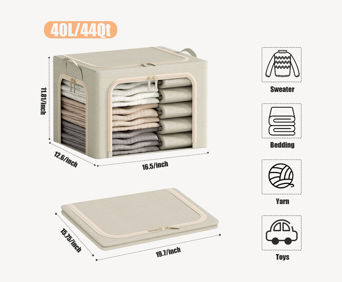Furnhome beige linen box with lid keeps items dust-free.