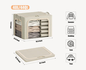 Furnhome beige linen box with lid keeps items dust-free.