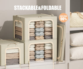 Furnhome foldable beige clothes bin saves closet space.