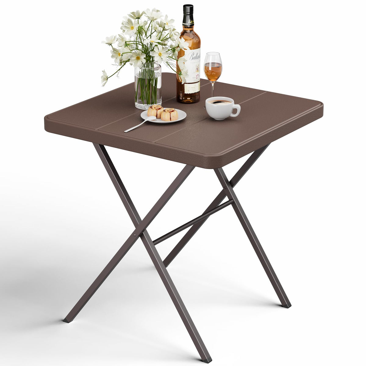 FurniEdge folding table with 27-inch square surface for stable dining and crafts.