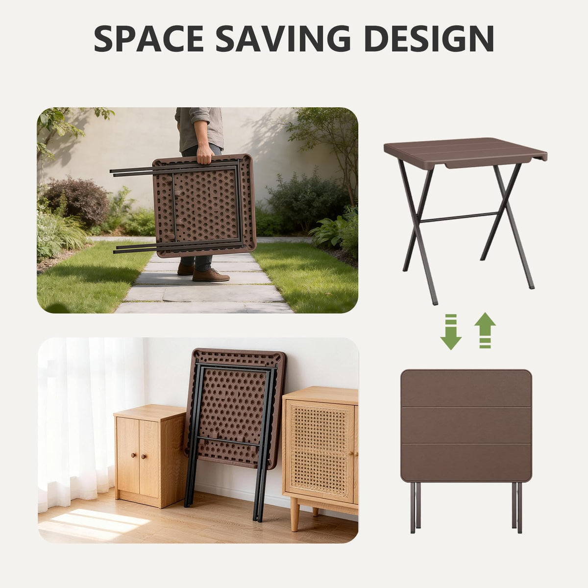 FurniEdge folding table has a weather-resistant top for outdoor use.