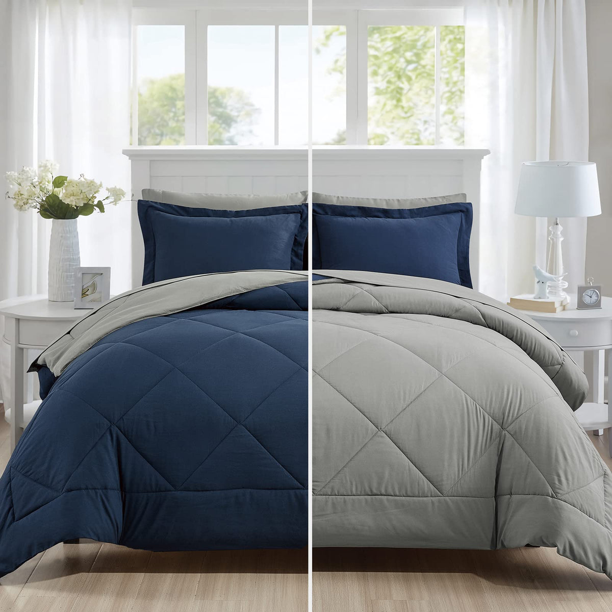 Furnishh twin bed in a bag comforter in navy and grey for year-round warmth