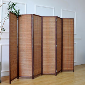 Furnnylane natural brown bamboo panels add inviting texture and privacy.