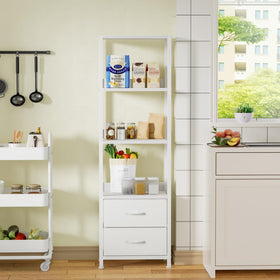 Furnulem 4-Tier Corner Shelf reaches 57 inches for vertical storage.