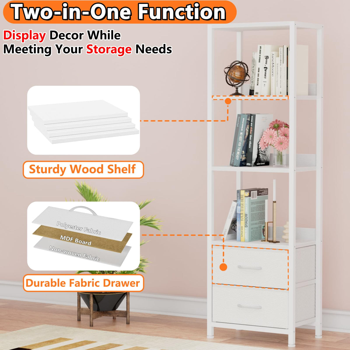 Furnulem 4-Tier Corner Shelf in a living room for space-saving display.