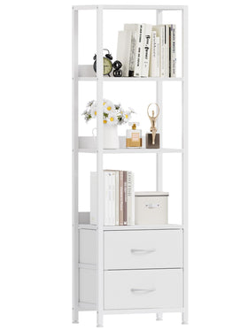 Furnulem 4-Tier Corner Shelf with wood shelves for stylish living room storage.