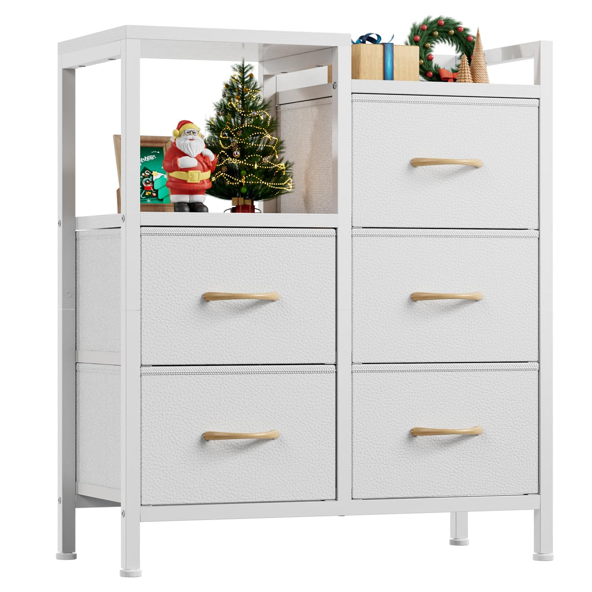 Furnulem 5-drawer dresser with white top offers compact storage for daily essentials.