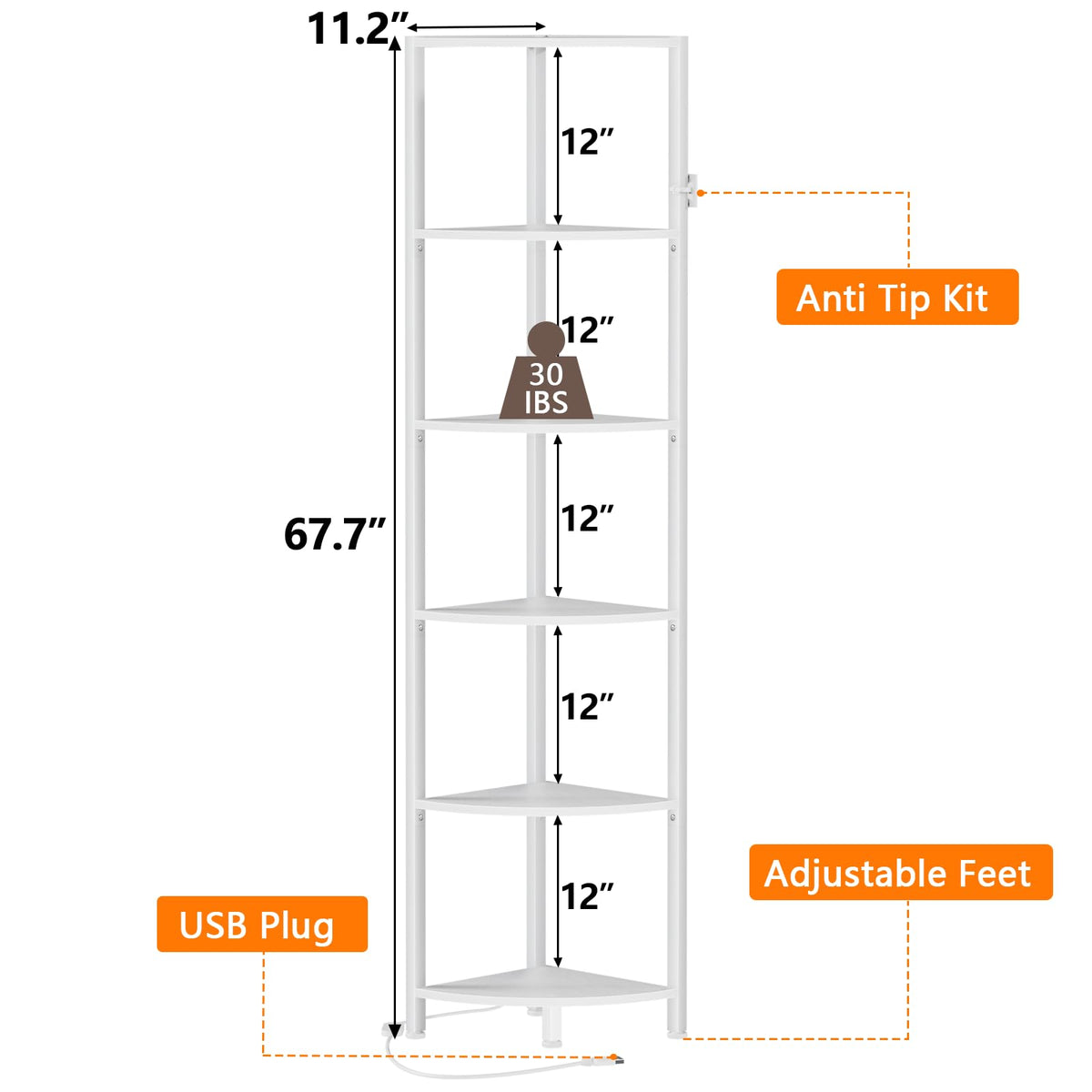 Furnulem 67.5-inch standing shelf: tall storage solution for books, decor, and plants.