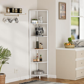 Furnulem bedroom corner shelf: neat, clutter-free organization with ambient LED lighting.