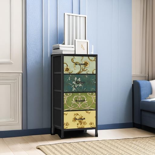 Furnulem bedroom setup featuring storage tower and bohemian style.