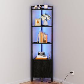 Furnulem corner shelf 5-tier structure highlights versatile display and ample storage in any room.