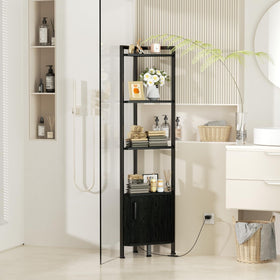 Furnulem corner shelf black oak wood texture adds sophisticated style and durable surface.