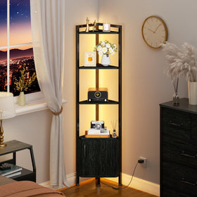 Furnulem corner shelf LED-light remote-control for adjustable ambience and convenient evening lighting.