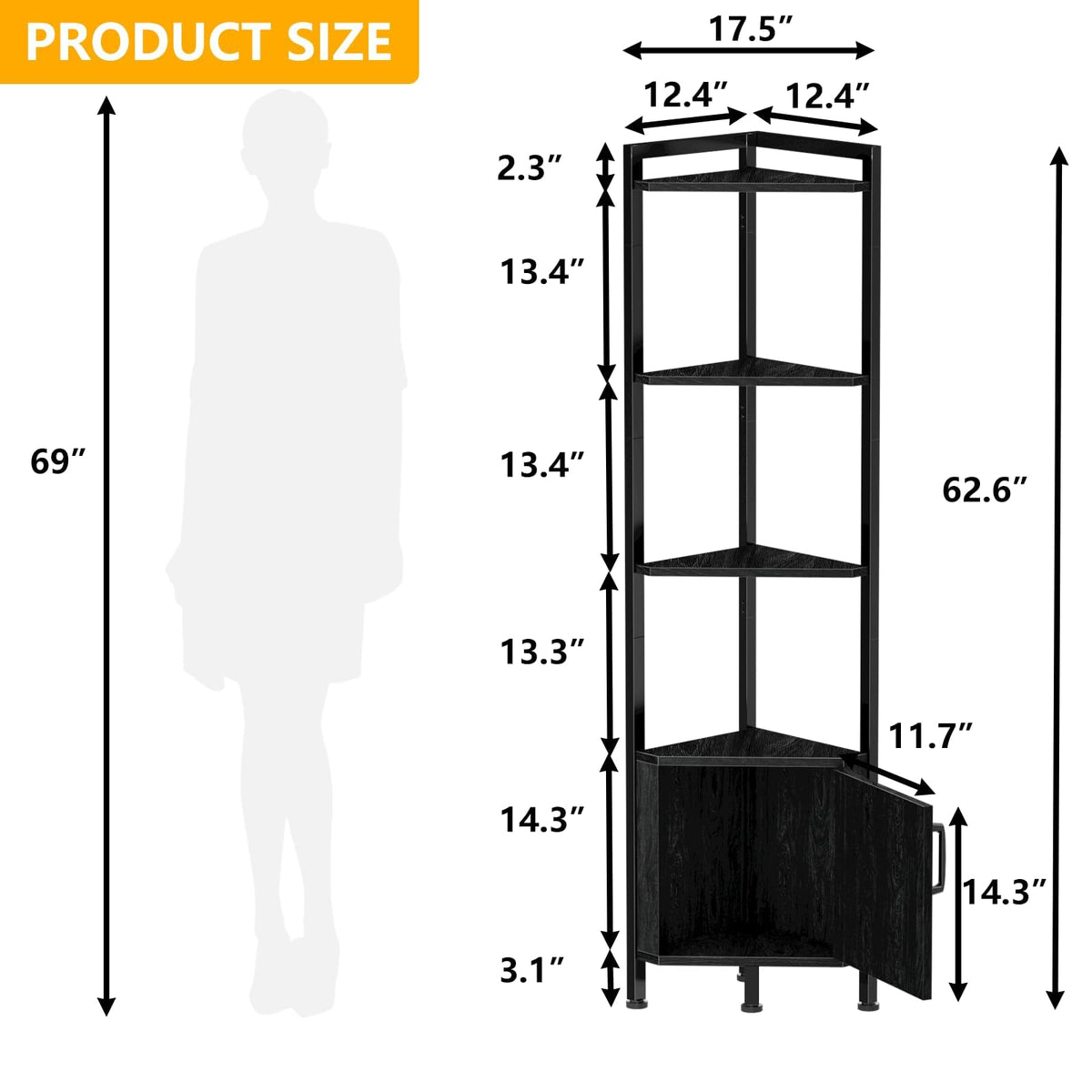 Furnulem corner shelf storage cabinet offers hidden space to keep clutter out of sight.