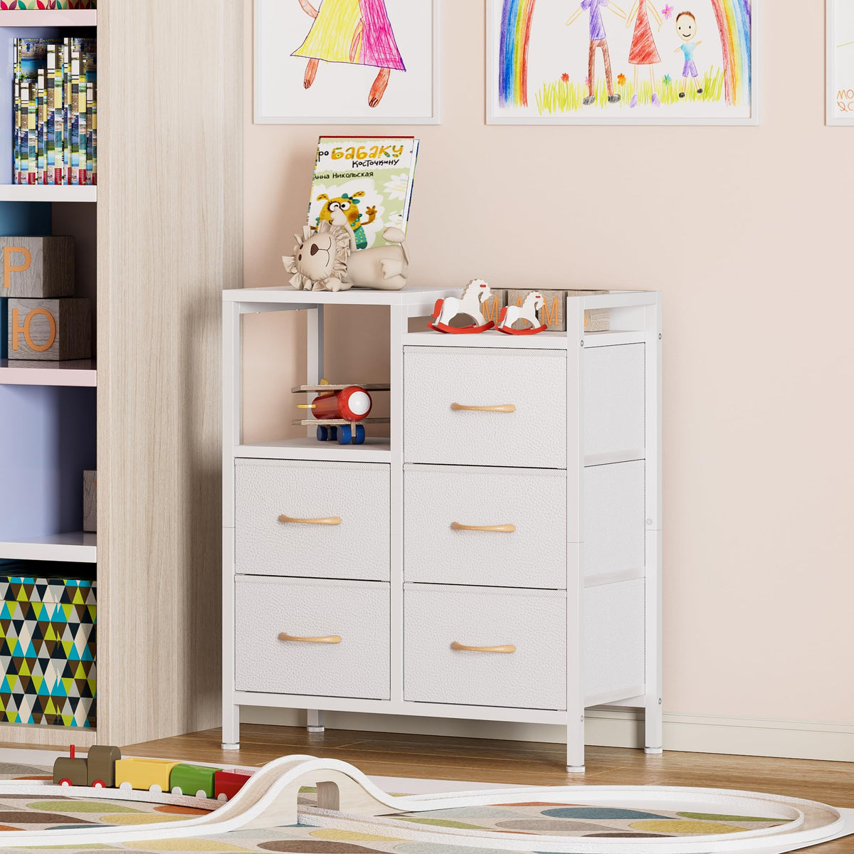 Furnulem drawer handle closeup shows smooth operation and lightweight drawers.
