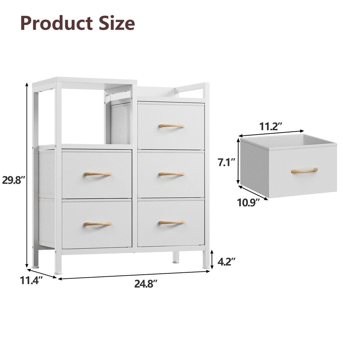Furnulem drawer unit with sturdy metal frame ensures durable bedroom organization.