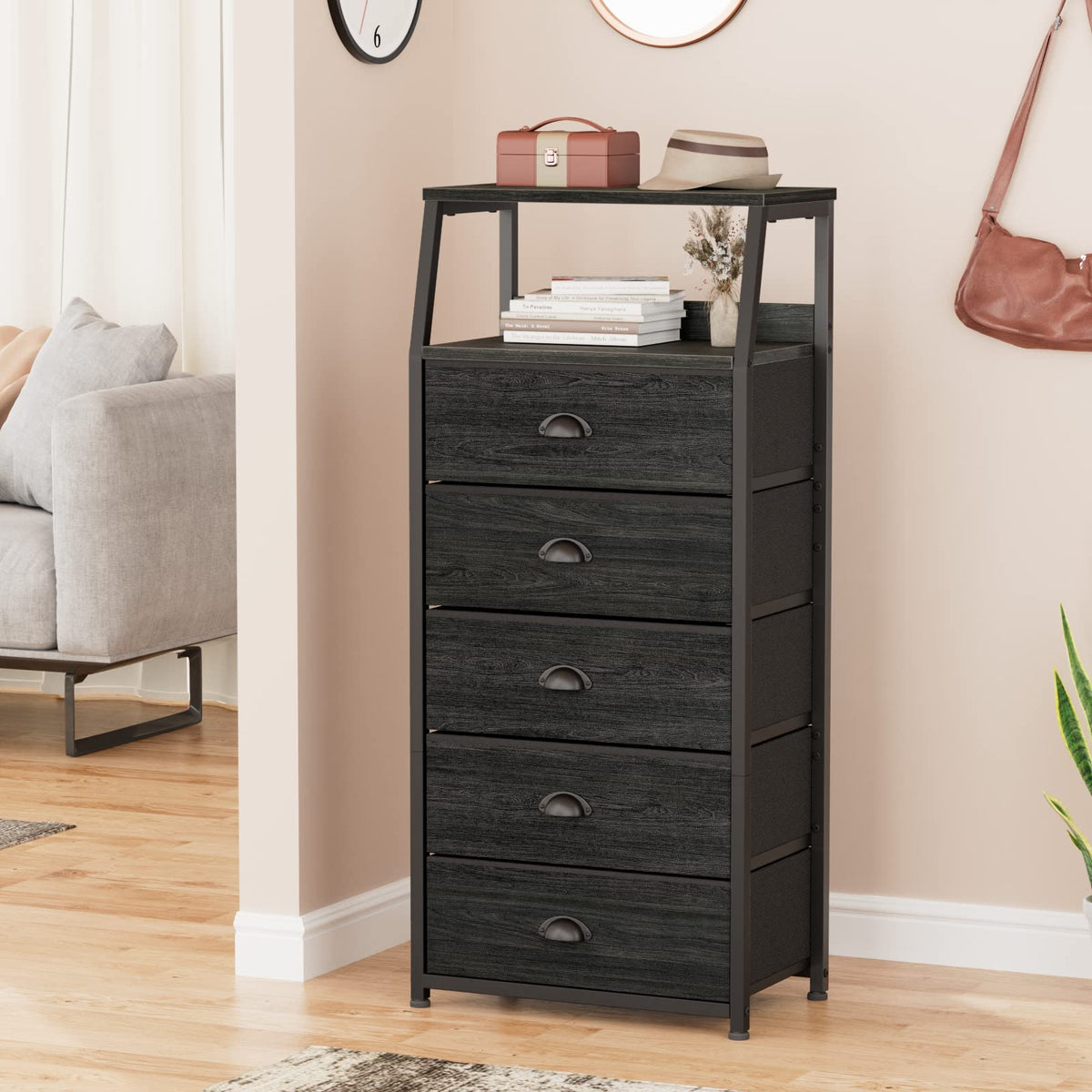 Furnulem dresser dimension schematic provides clear measurements for planning narrow rooms.