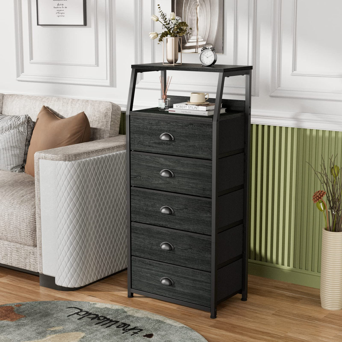 Furnulem dresser fabric drawers closeup highlighting lightweight, safe, easy-to-access organizational space.