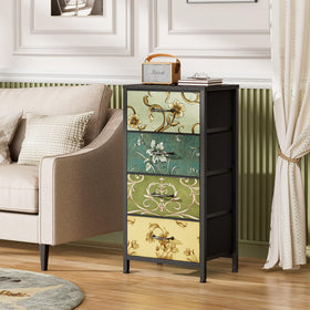 Furnulem dresser side view highlighting sturdy metal frame.