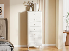 Furnulem multiuse end table and dresser for versatile room organization.
