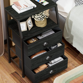 Furnulem end-table two-tier-shelf keeps decor and essentials within reach.