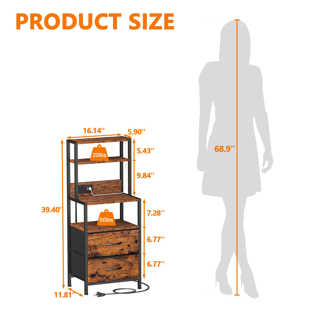 Furnulem night stand fabric drawers for concealed personal items