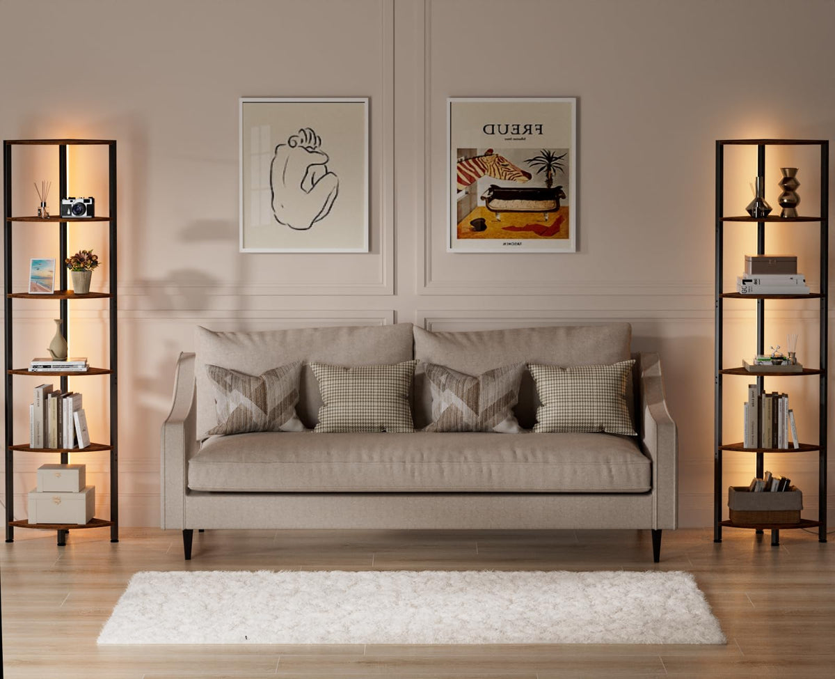 Furnulem living room display shelf adds decorative storage.