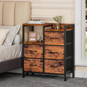 Furnulem metal frame fabric dresser with a sturdy top surface for decor and candles