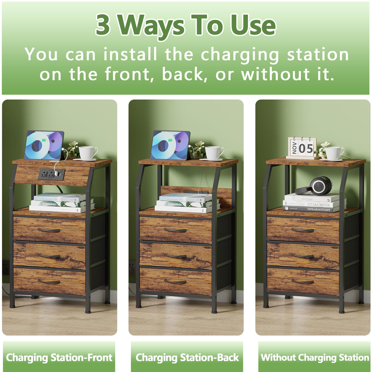 Furnulem night stand adjustable feet stabilize on uneven floors