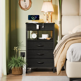 Furnulem night stand charging station back view with cable management.