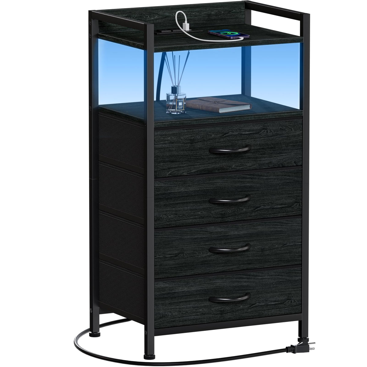 Furnulem night stand charging front view with USB outlets for easy device access