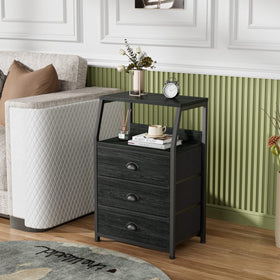 Furnulem night-stand fabric-drawers provide clutter-free storage for clothing and toys.