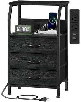 Furnulem night stand charging station front view with USB ports for bedside charging.