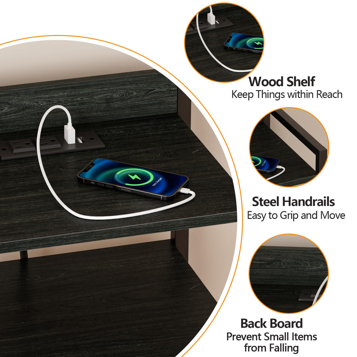 Furnulem night stand sturdy metal frame for daily use