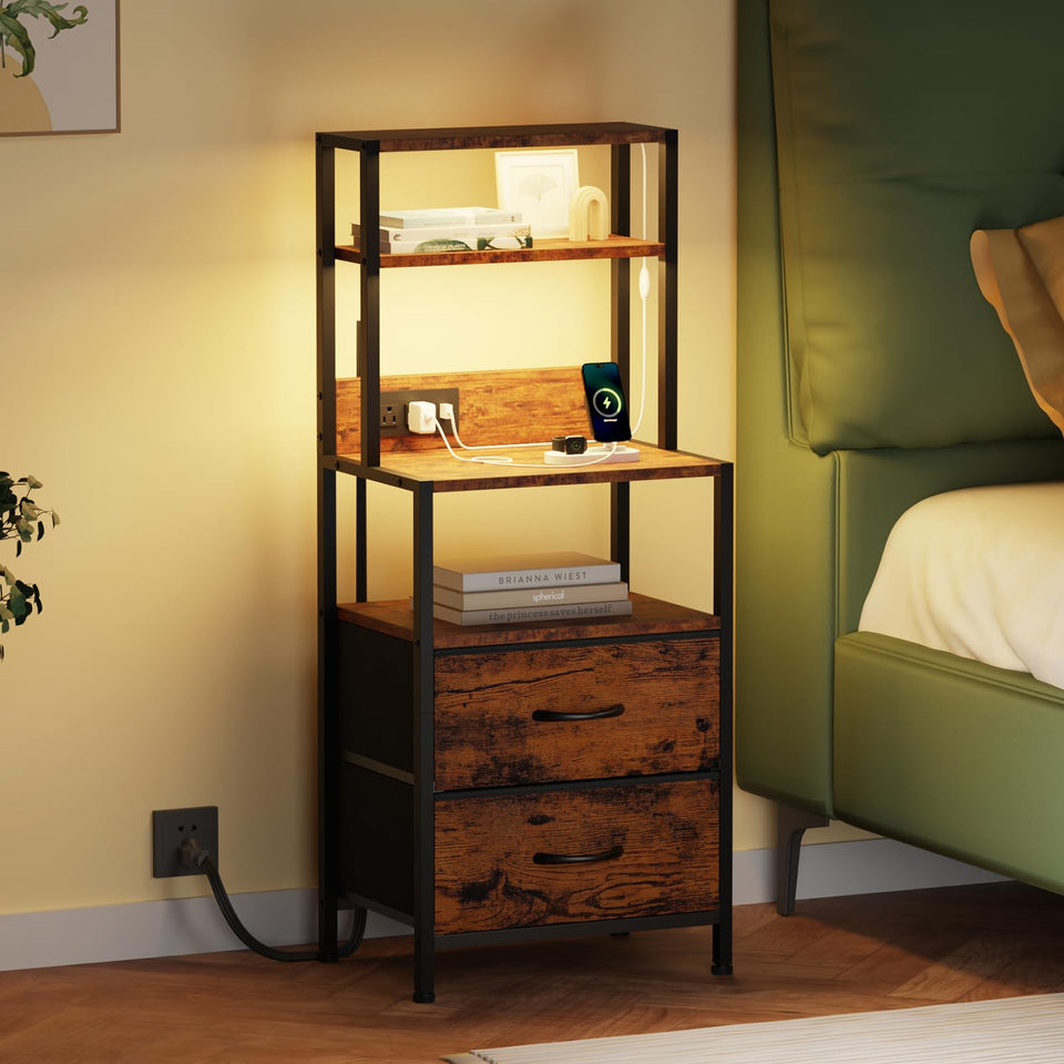 Furnulem tall night stand with four open shelves for display and storage