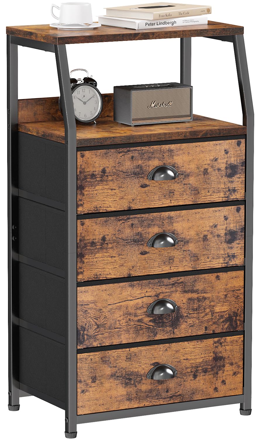 Furnulem night stand top display with decor and lamp.