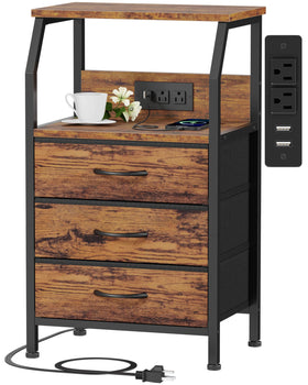 Furnulem night stand with charging front install and USB outlets at bedside