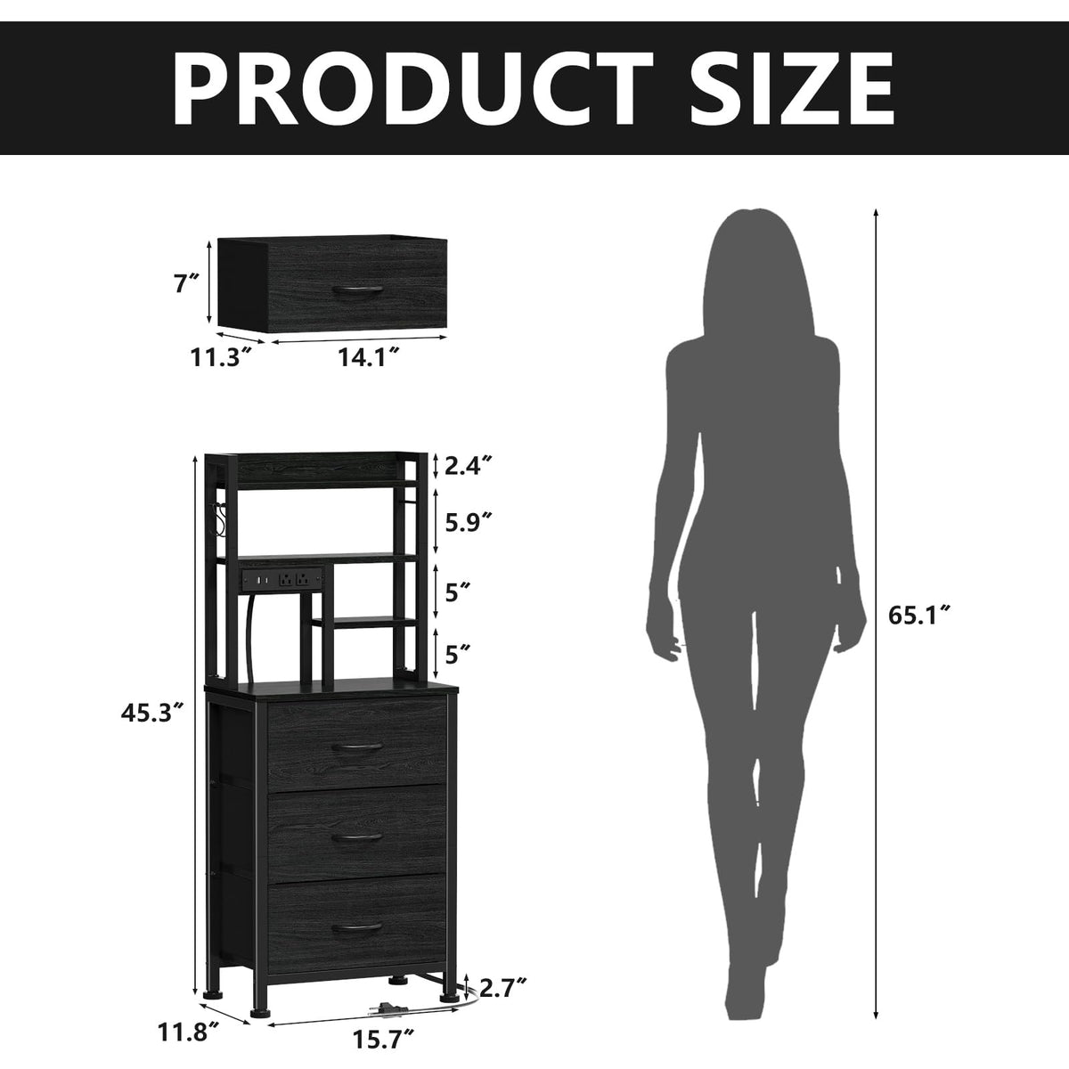 Furnulem nightstand with three drawers and four open shelves keeps items organized