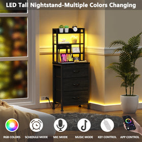 Furnulem nightstand shows sturdy metal frame and wood shelves for durability and style