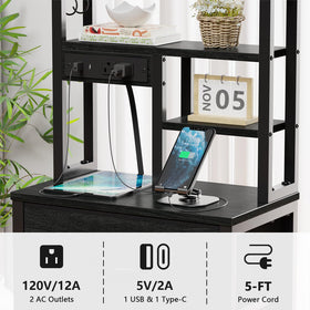 Furnulem nightstand features a metal frame and wooden shelves for durability