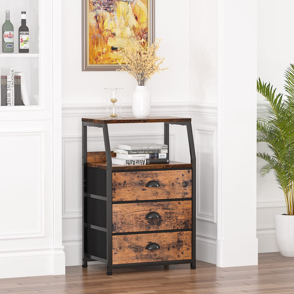 Furnulem nightstand storage area for bedside essentials within reach.