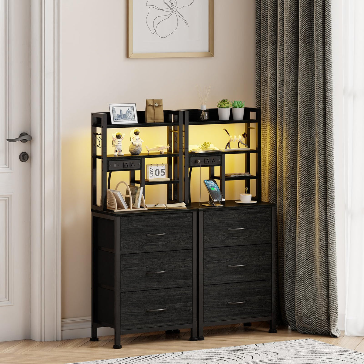 Furnulem nightstand with USB and Type-C ports keeps devices charged within reach