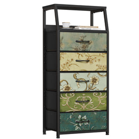 Furnulem retro 5-drawers dresser with wood top for stylish bedroom storage