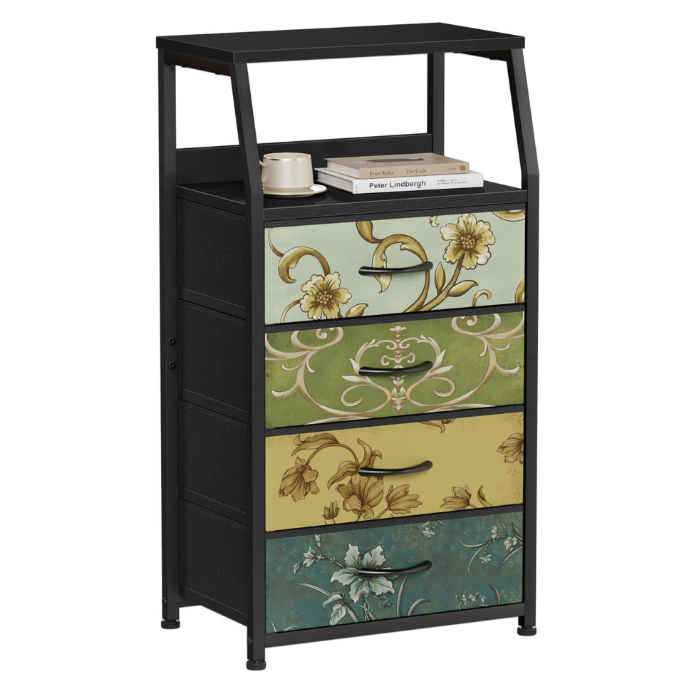 Furnulem Retro Dresser with wood top showing sturdy surface and warm style