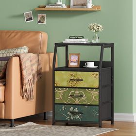 Furnulem retro night stand double-shelf top showcasing decor, lamps, or alarms.