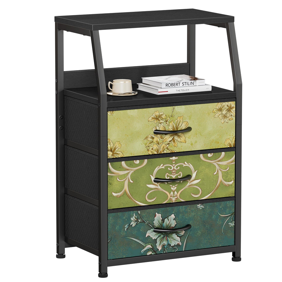 Furnulem retro night stand with drawers, shown from the front for bedroom storage and decor.